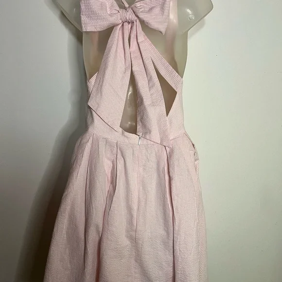 Lauren James Dress The Livingston Oxford Dress Pink Seersucker Bow Tie Back - Picture 4 of 9